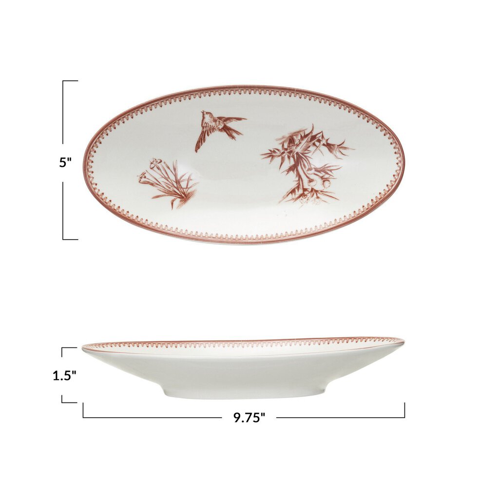 STONEWARE PLATE WITH BIRD & BOTANICAL IMAGE