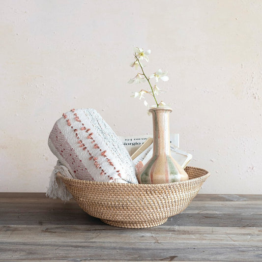 HAND WOVEN RATTAN FOOTED BOWL