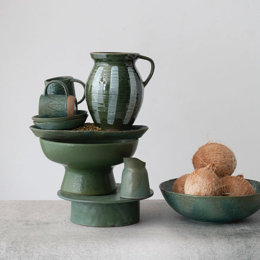 GREEN STONEWARE SERVING BOWL