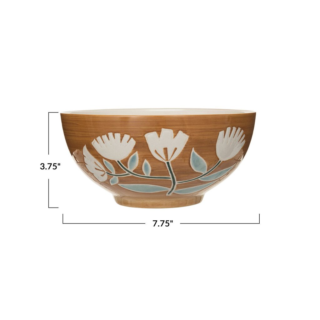 HAND PAINTED MUSTARD FLORAL STONEWARE BOWL