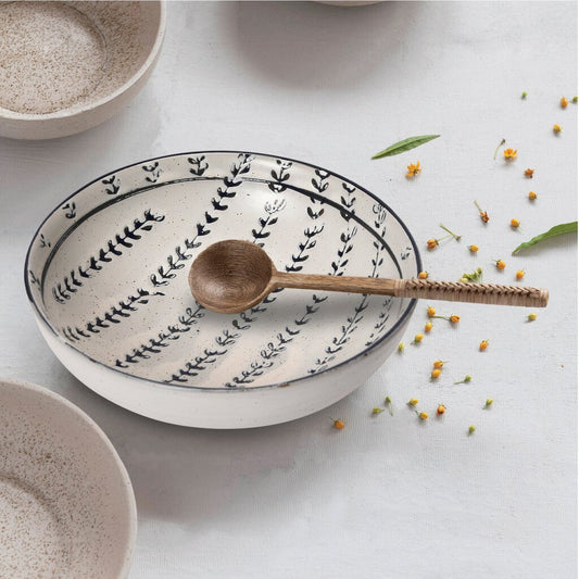 STONEWARE BOWL WITH BLUE PATTERN