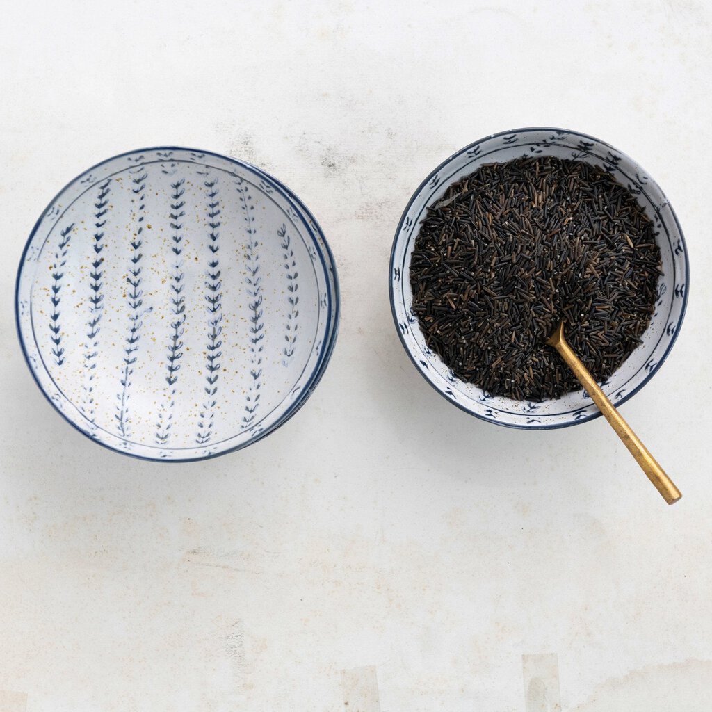 STONEWARE BOWL WITH BLUE PATTERN