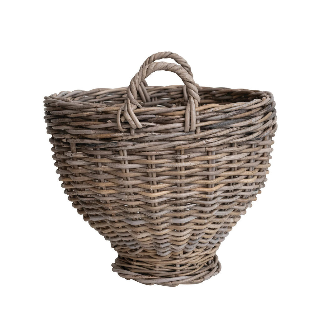 HAND WOVEN RATTAN FOOTED BASKET WITH HANDLES