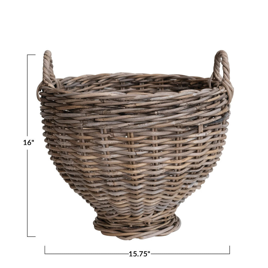 HAND WOVEN RATTAN FOOTED BASKET WITH HANDLES