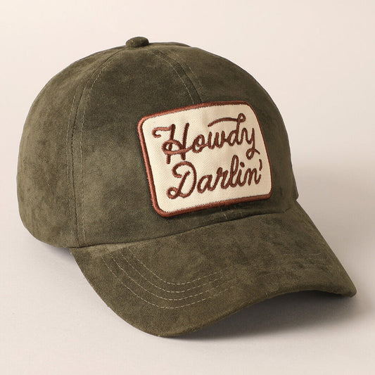 HOWDY DARLIN PATCH OLIVE SUEDE CAP