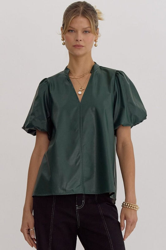 PHOEBE FOREST FAUX LEATHER TOP