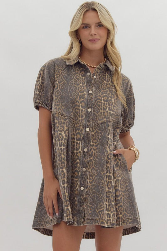 MIRIAM LEOPARD PRINT BUTTON UP DRESS