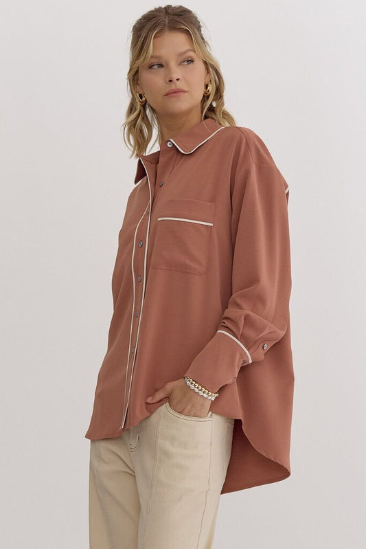 MORGAN CINNAMON BUTTON DOWN BLOUSE