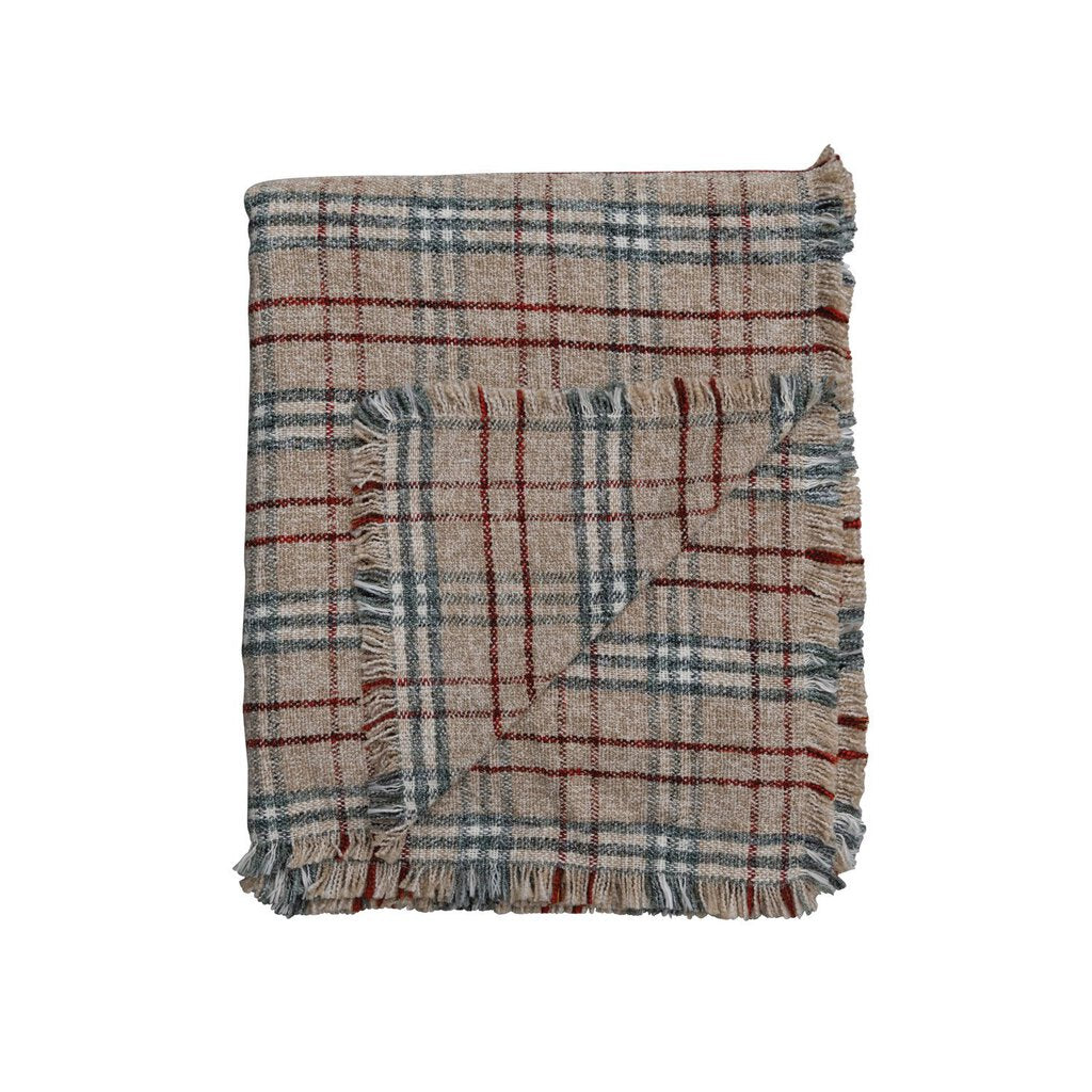 PLAID THROW WITH FRINGE EDGE