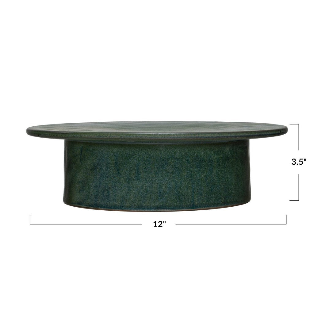 GREEN STONEWARE PEDESTAL