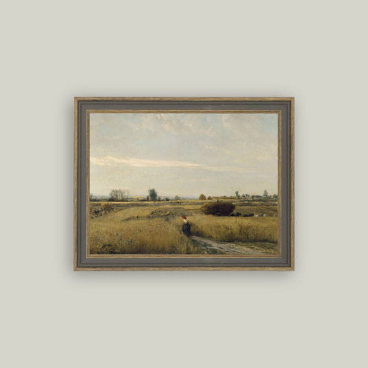 HARVEST LANDSCAPE FRAMED ANTIQUE ART PRINT