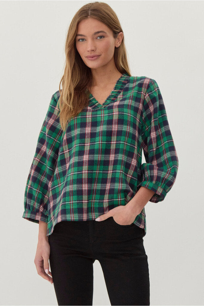 SELAH GREEN PLAID TOP