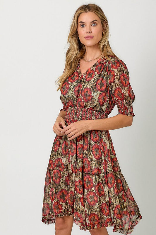 DESTINY LUREX FLORAL DRESS