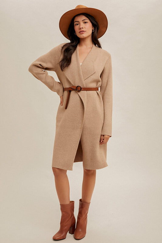 ALLYSON TAUPE DRAPE COLLAR CARDIGAN