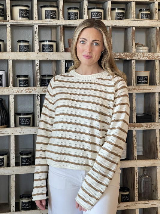 RILEY CREAM & KHAKI STRIPED SWEATER