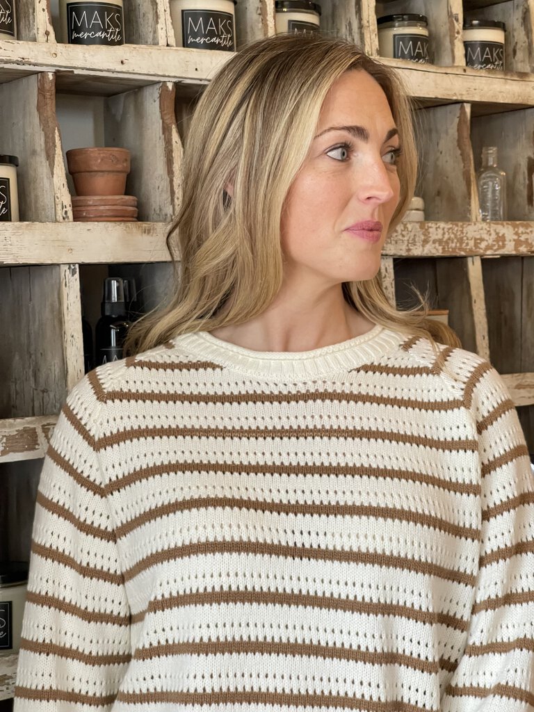 RILEY CREAM & KHAKI STRIPED SWEATER