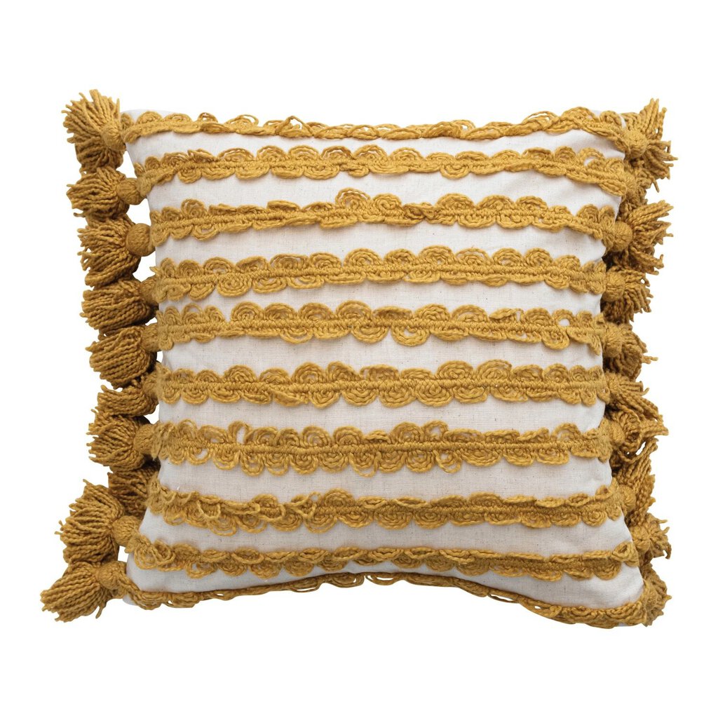 PILLOW WITH RIC RAC STRIPES + TASSELS