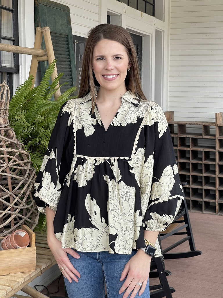 ASHER BLACK & CREAM PRINT TOP