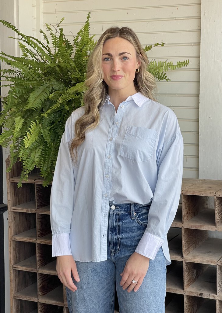 SOPHIA CLASSIC BLUE & WHITE BUTTON DOWN SHIRT