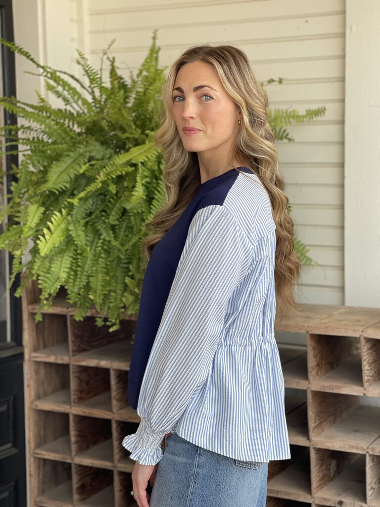 ROWAN NAVY & BLUE STRIPED TOP