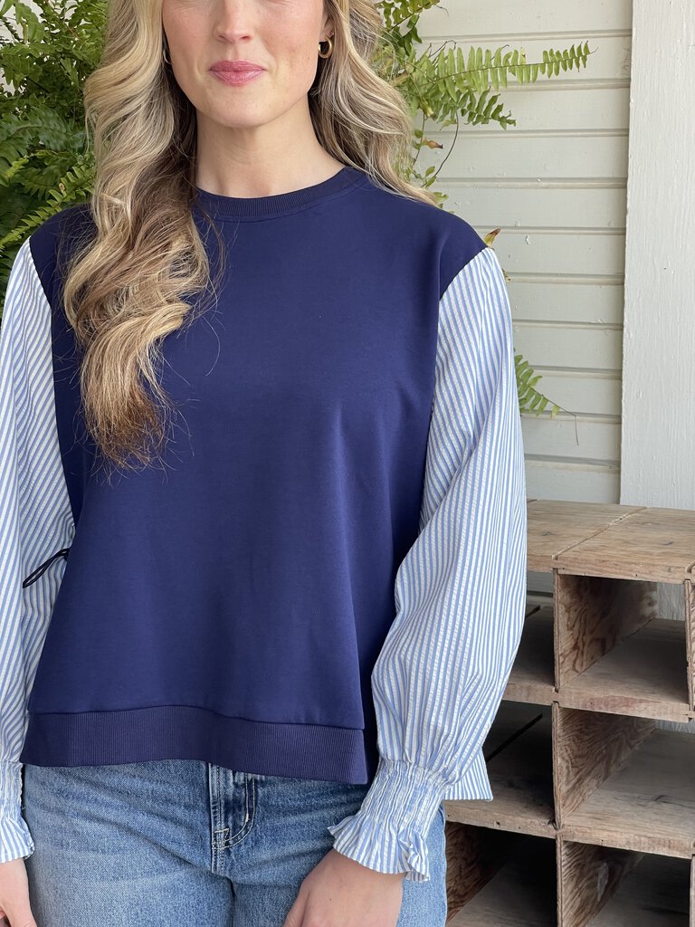 ROWAN NAVY & BLUE STRIPED TOP