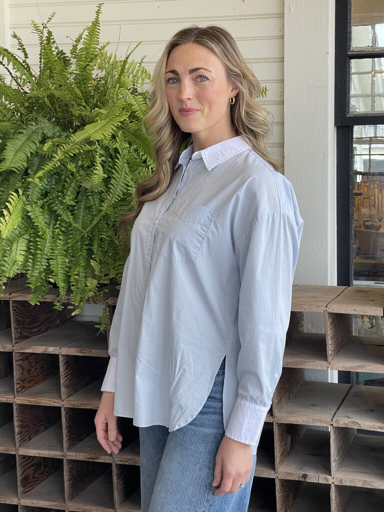 SOPHIA CLASSIC BLUE & WHITE BUTTON DOWN SHIRT