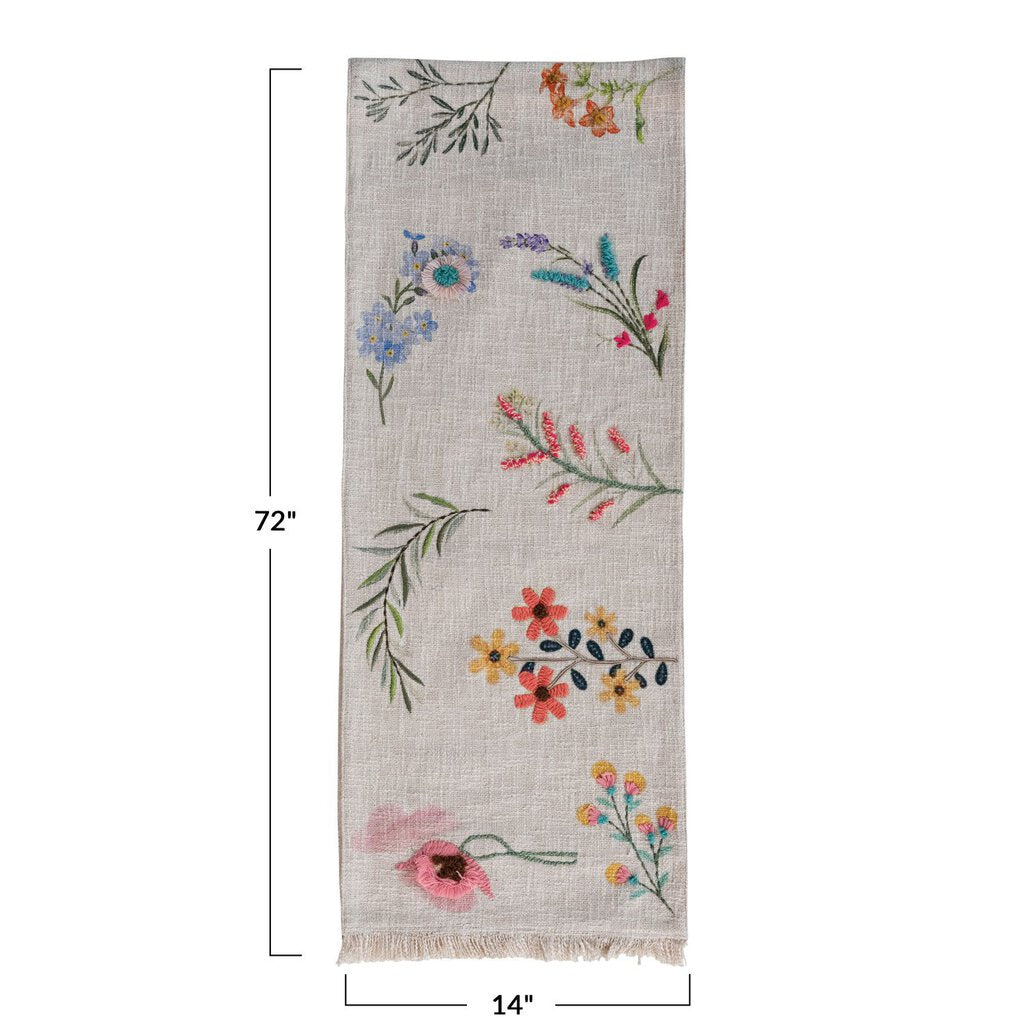 FLOWER EMBROIDERED COTTON TABLE RUNNER