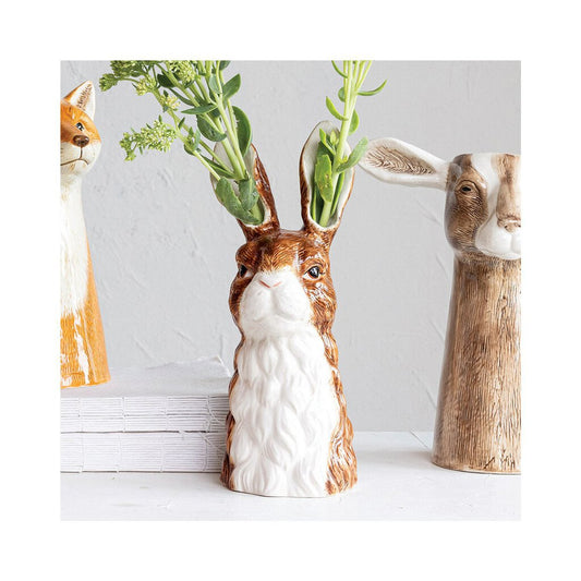 HANDPAINTED STONEWARE RABBIT VASE