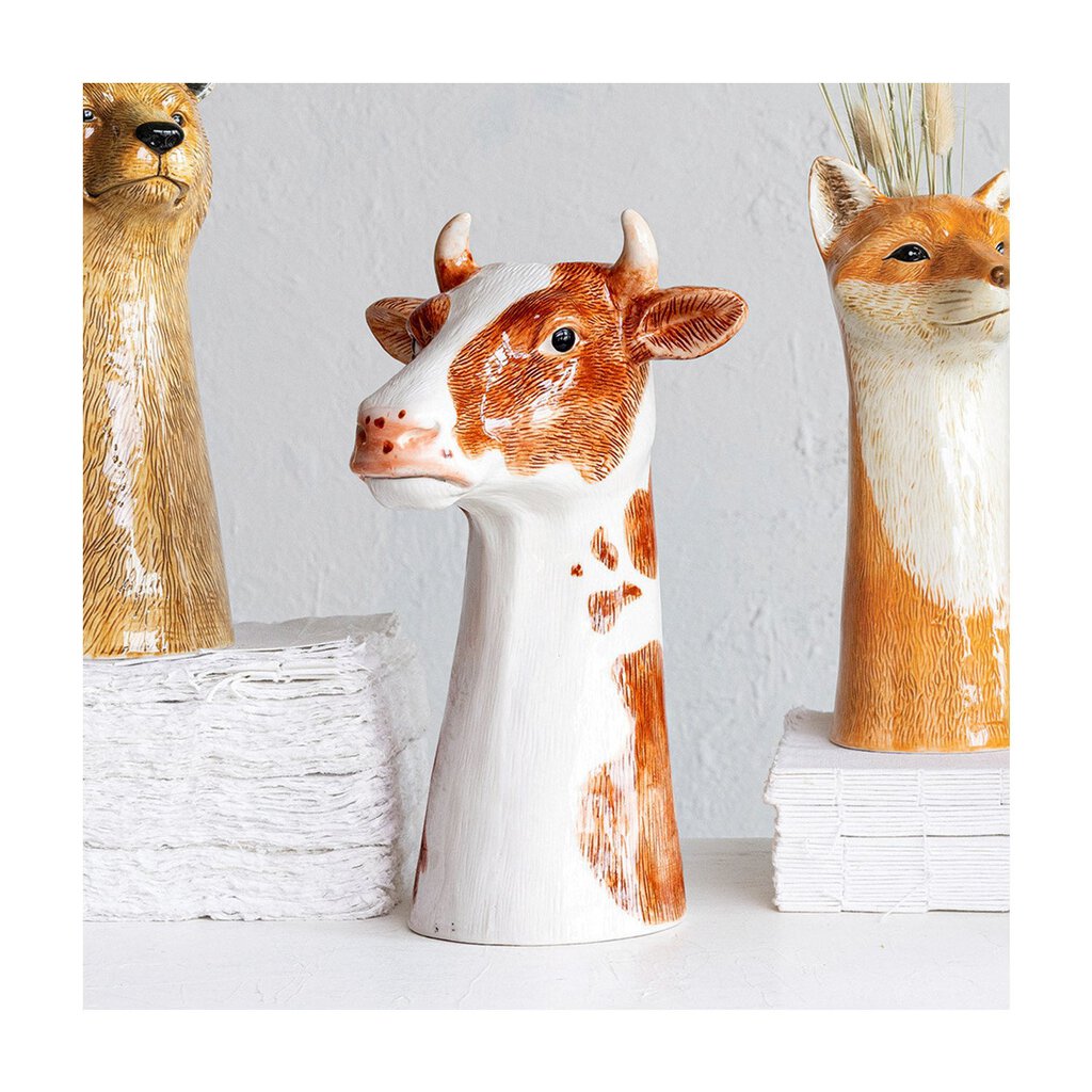 HANDPAINTED STONEWARE COW VASE