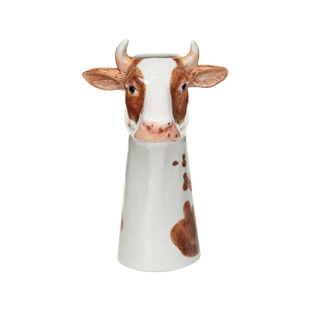 HANDPAINTED STONEWARE COW VASE