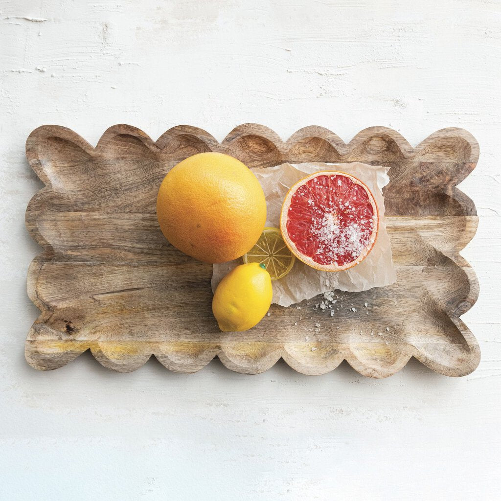 MANGO WOOD TRAY WITH SCALLOPED EDGE