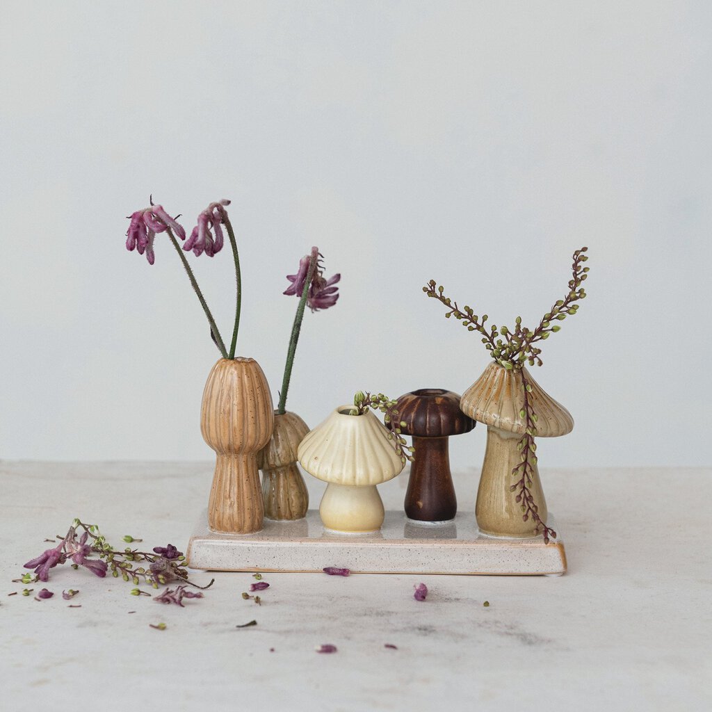 STONEWARE MUSHROOM VASE WITH 5 SLOTS