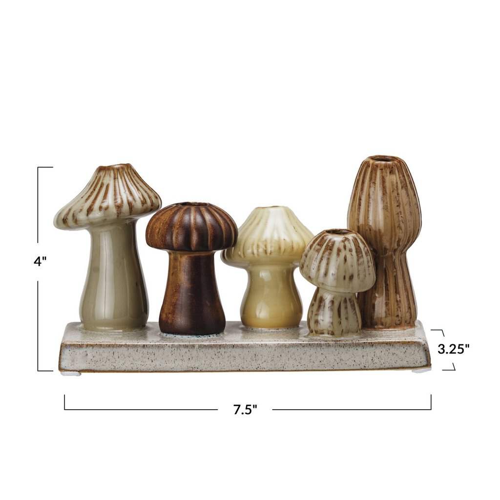 STONEWARE MUSHROOM VASE WITH 5 SLOTS