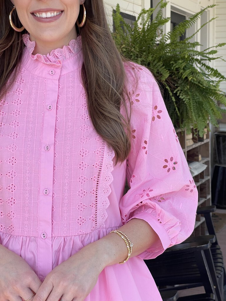 MAGGIE PINK EYELET RUFFLE TOP