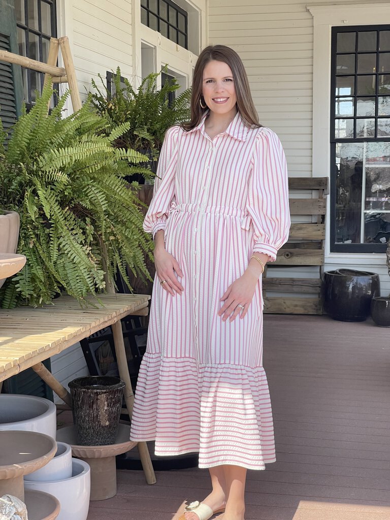 RUTHIE PINK STRIPED MIDI DRESS