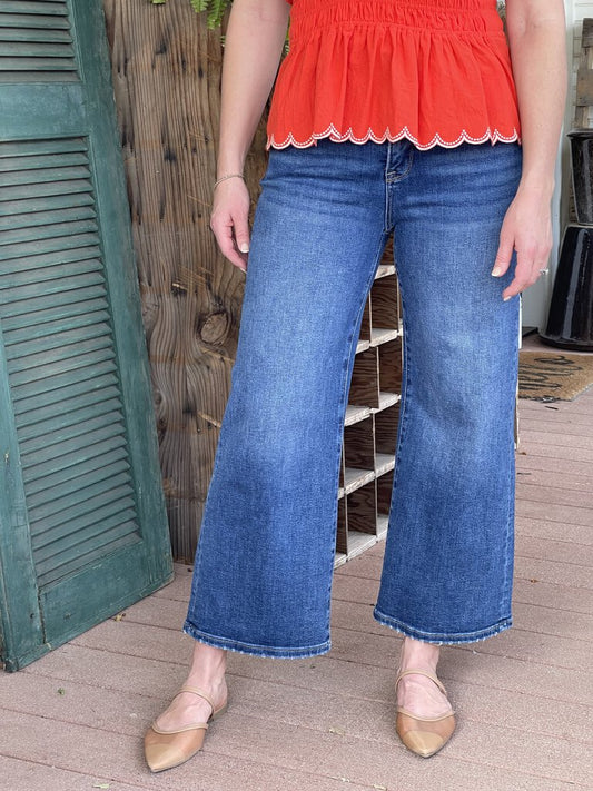 TUMMY CONTROL HIGH RISE CROP WIDE JEANS