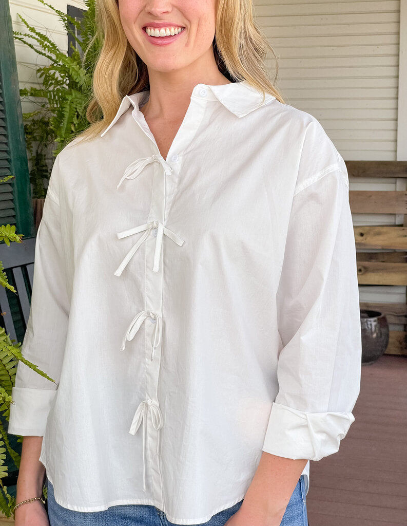 MARY WHITE BOW DETAIL OVERSIZED SHIRT